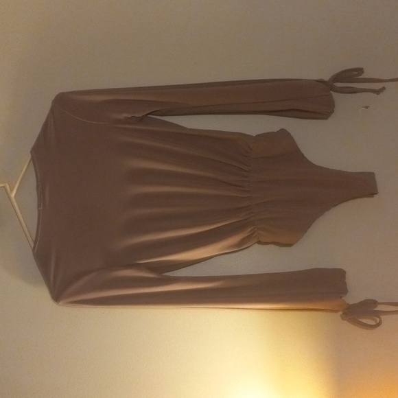 Fashion Nova Nude Long Open Sleeve Deep Plunging Body Suit - Picture 8 of 9